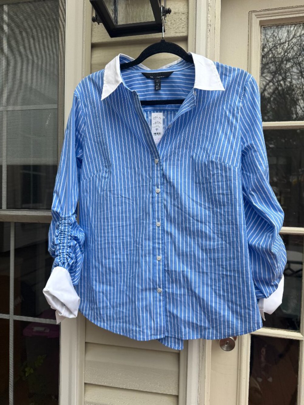 NWT White House Black Market (WHBM) Cuffed Poplin Shirt, Sz 12 Runs Small, Fit M